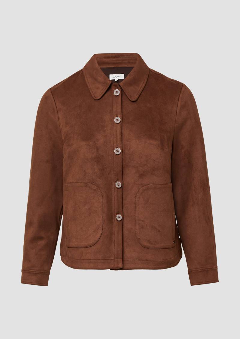 s.Oliver - Leichte Jacke in Veloursleder-Optik mit aufgesetzten Taschen, Damen, braun von s.Oliver