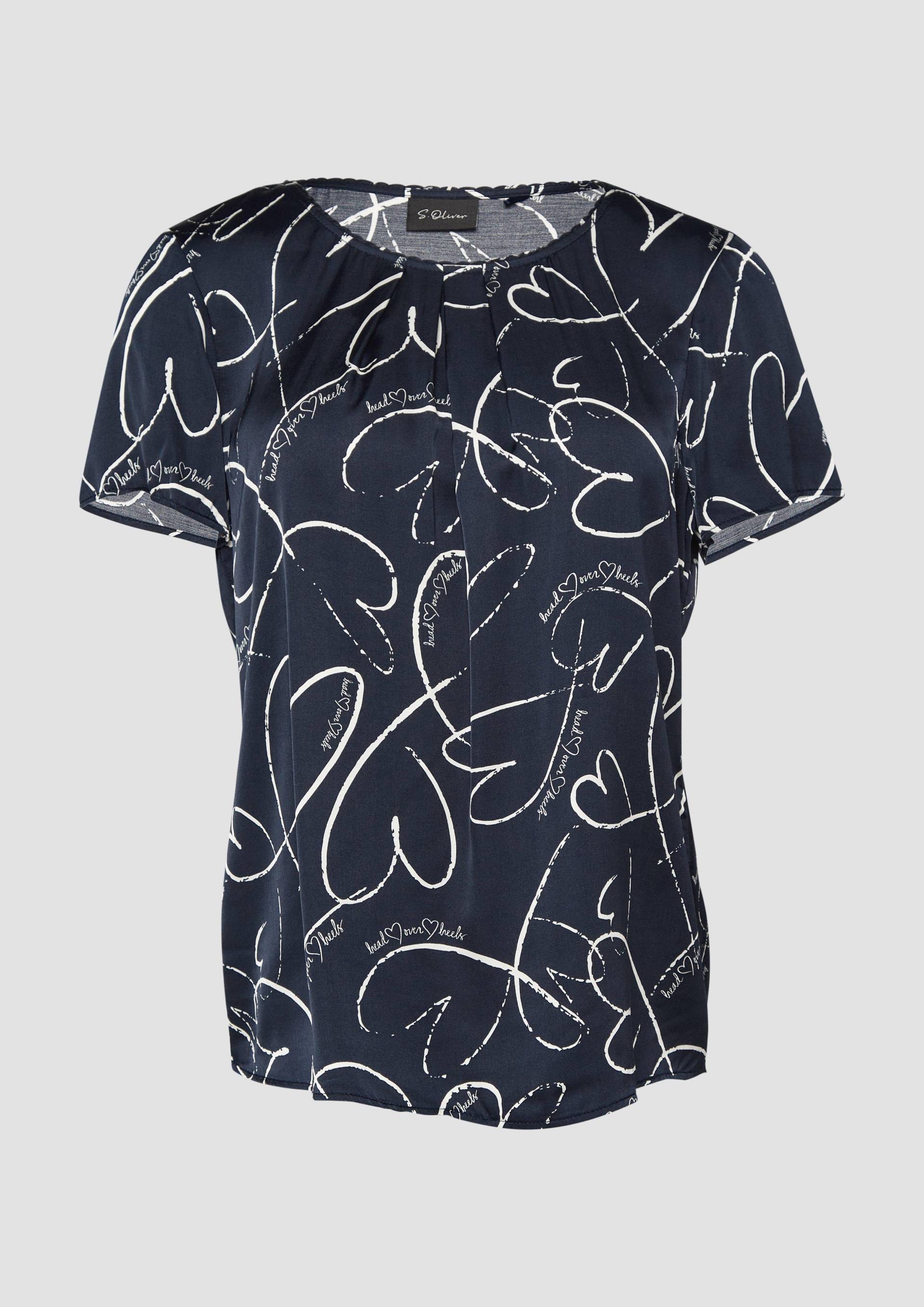 s.Oliver - Leichte Satinbluse mit Schmuckkante, Damen, blau von s.Oliver