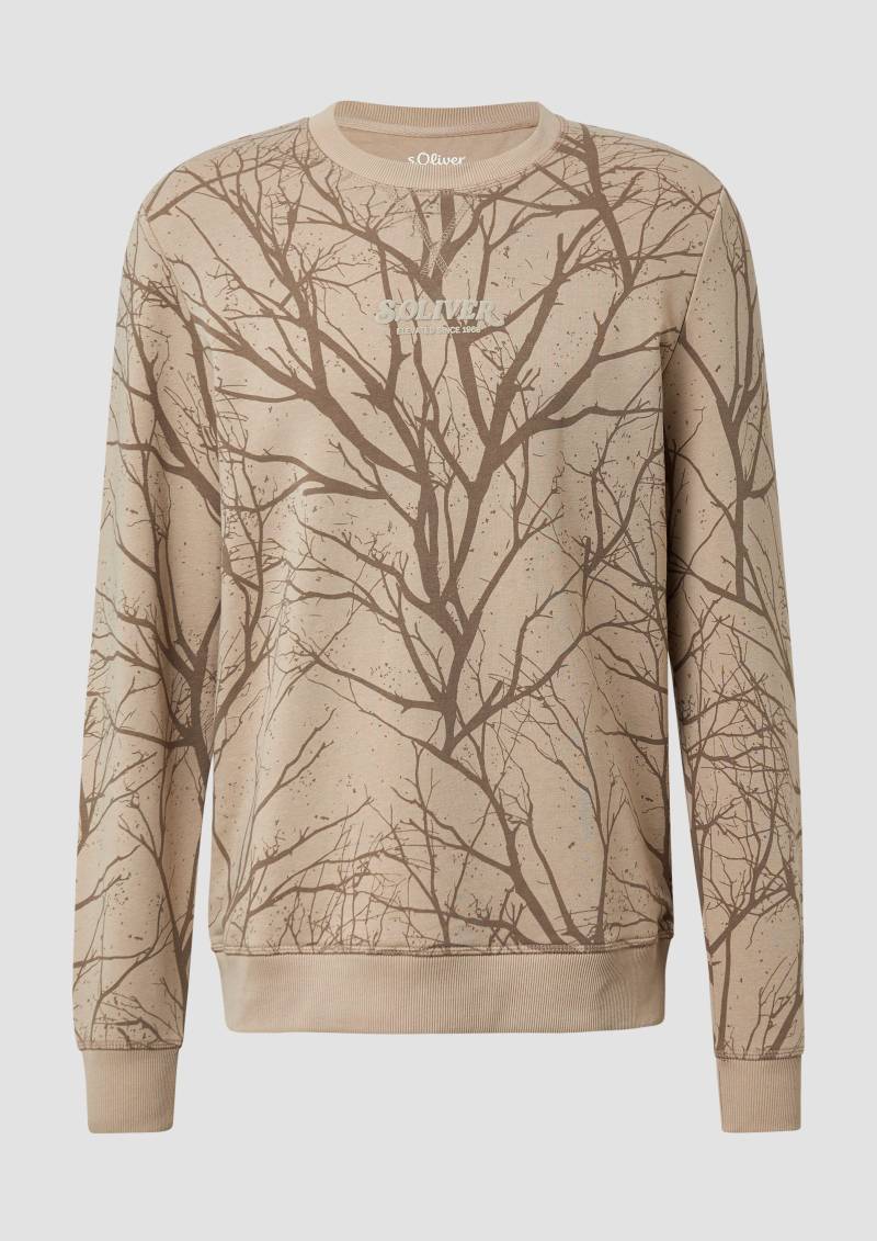 s.Oliver - Leichtes Sweatshirt mit All-over-Print und Logo, Herren, Beige von s.Oliver