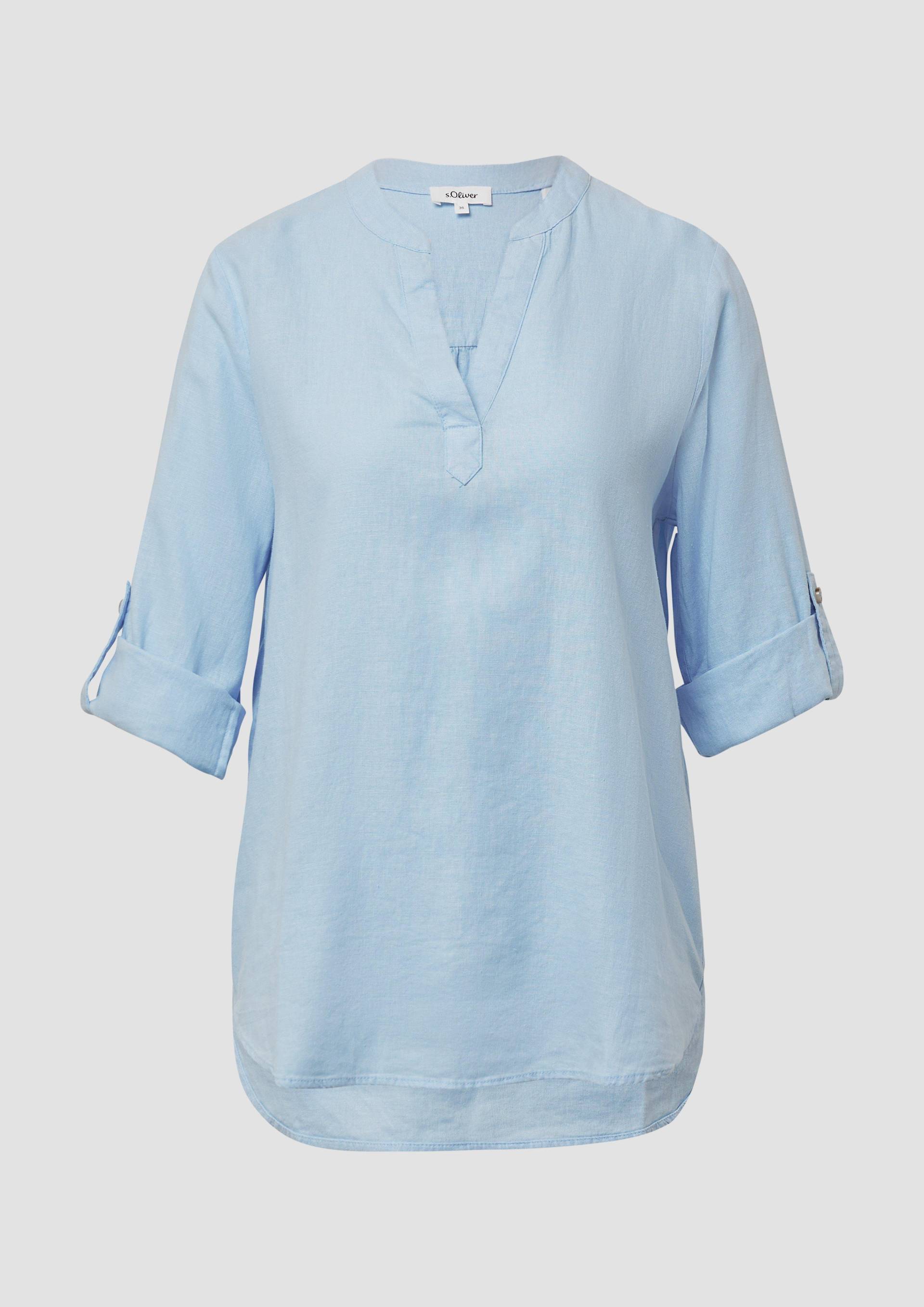 s.Oliver - Leinenmix-Bluse mit Turn-up, Damen, blau von s.Oliver