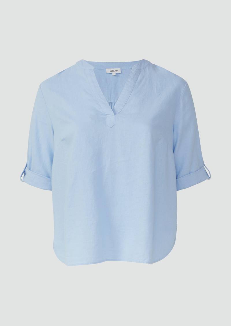 s.Oliver - Leinenmix-Bluse mit Turn-up, Damen, blau von s.Oliver