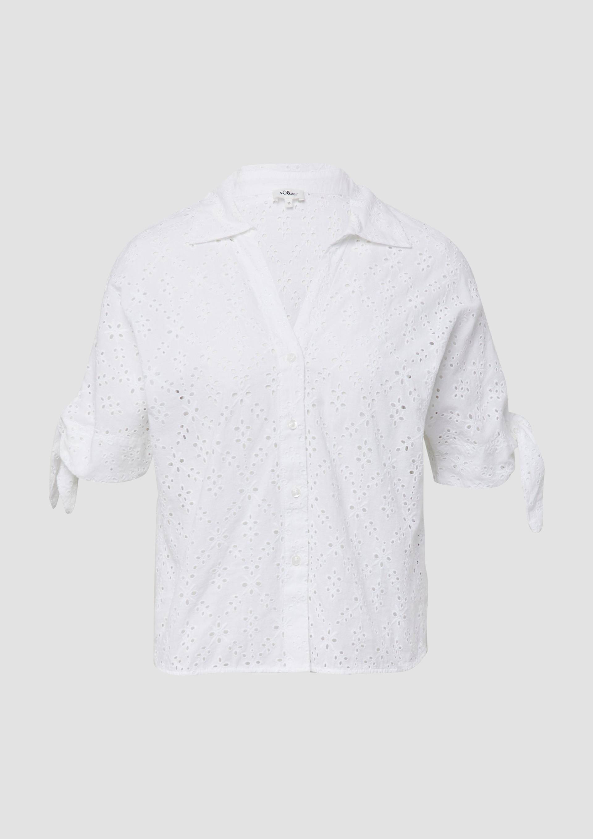 s.Oliver - Lockere Bluse mit Lochstickerei und Knotendetail, Damen, weiß von s.Oliver