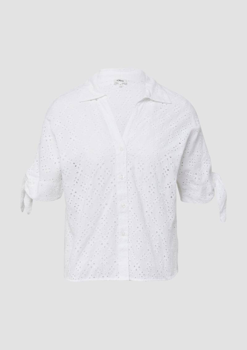 s.Oliver - Lockere Bluse mit Lochstickerei und Knotendetail, Damen, weiß von s.Oliver