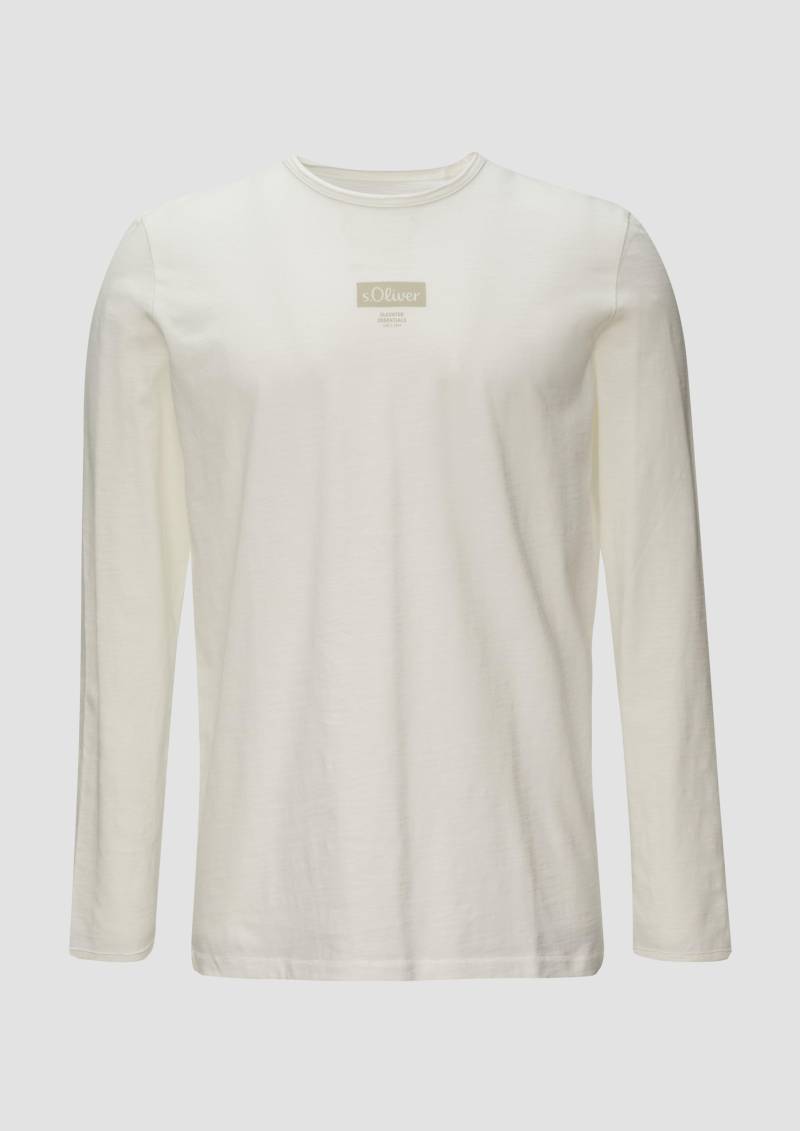 s.Oliver - Logo-Shirt mit Rollkante und Flammgarnstruktur, Herren, weiß von s.Oliver
