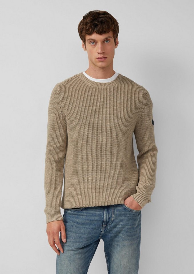 s.Oliver Longpullover Strickpullover Strukturierter Baumwoll-Pullover mit Label-Patch von s.Oliver