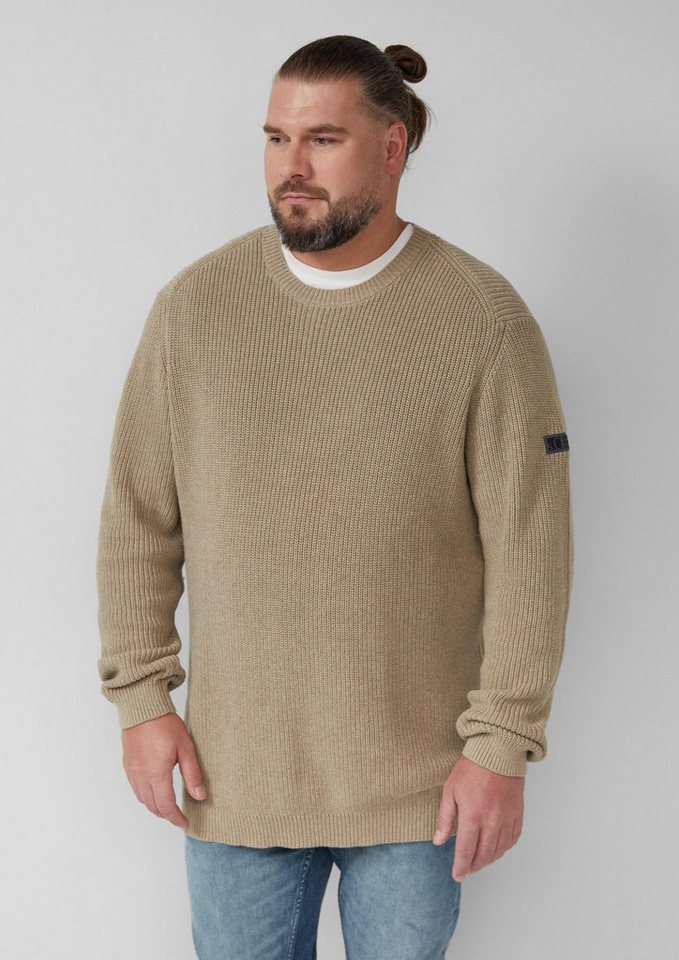 s.Oliver Longpullover Strickpullover Strukturierter Baumwoll-Pullover mit Label-Patch von s.Oliver