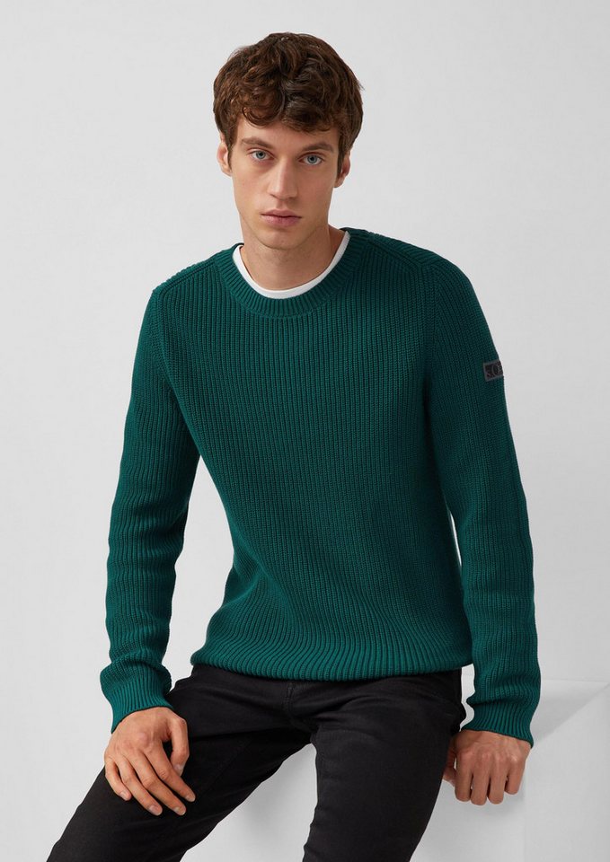 s.Oliver Longpullover Strickpullover Strukturierter Baumwoll-Pullover mit Label-Patch von s.Oliver