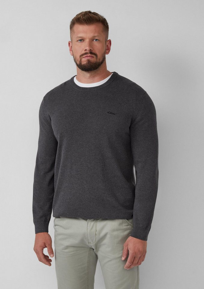 s.Oliver Longpullover Strickpullover Baumwollpullover mit Logo-Stickerei von s.Oliver