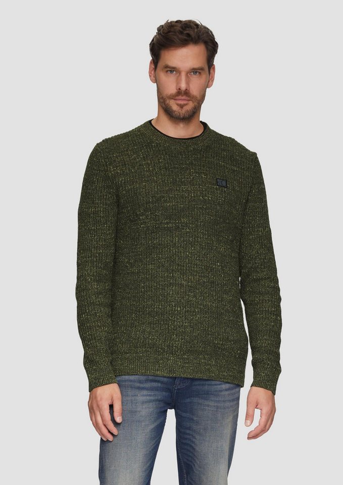 s.Oliver Longpullover Strickpullover Melierter Pullover mit Patentmuster und Crew Neck von s.Oliver