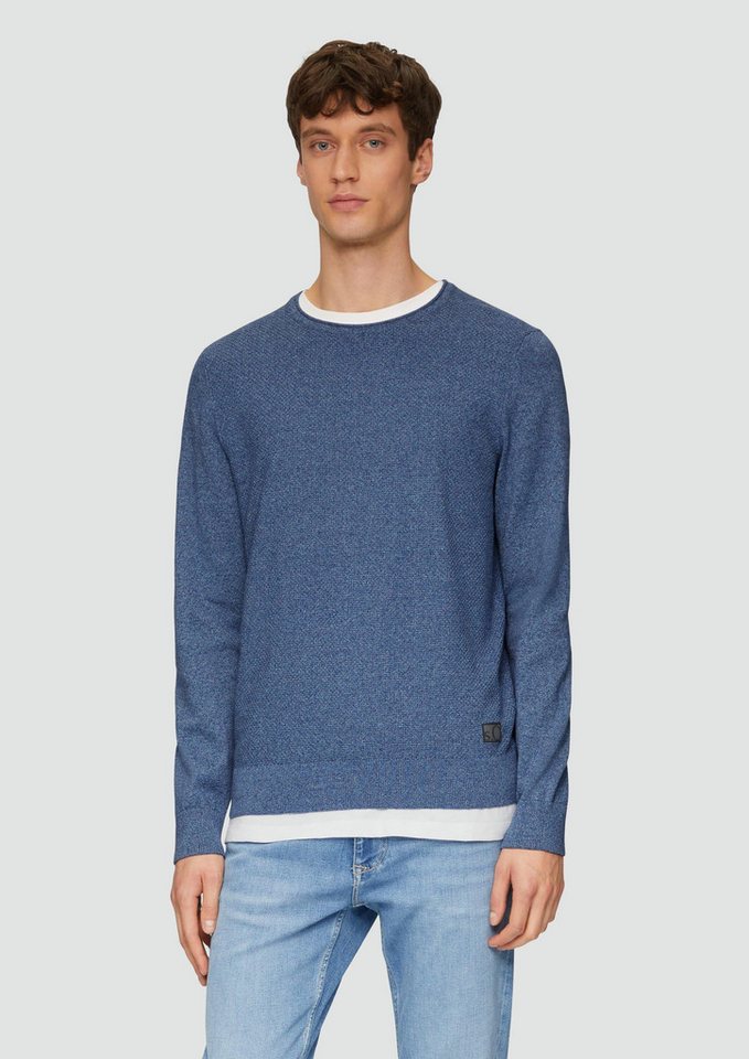 s.Oliver Longpullover Strickpullover Strickpullover mit Strukturmix und Logo-Patch von s.Oliver