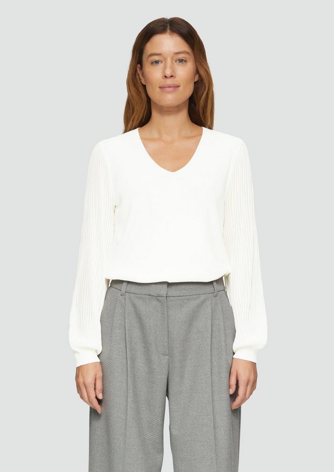 s.Oliver Longpullover Strickpullover Strickpullover mit semitransparenten Ärmeln von s.Oliver