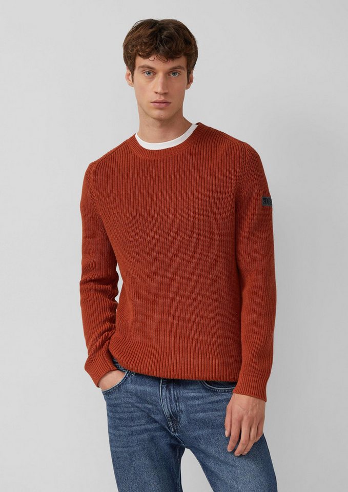 s.Oliver Longpullover Strickpullover Strukturierter Baumwoll-Pullover mit Label-Patch von s.Oliver