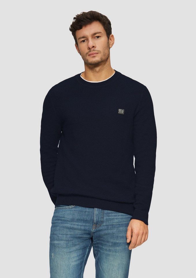 s.Oliver Longpullover Strickpullover Strukturierter Strickpullover mit Logo-Patch von s.Oliver