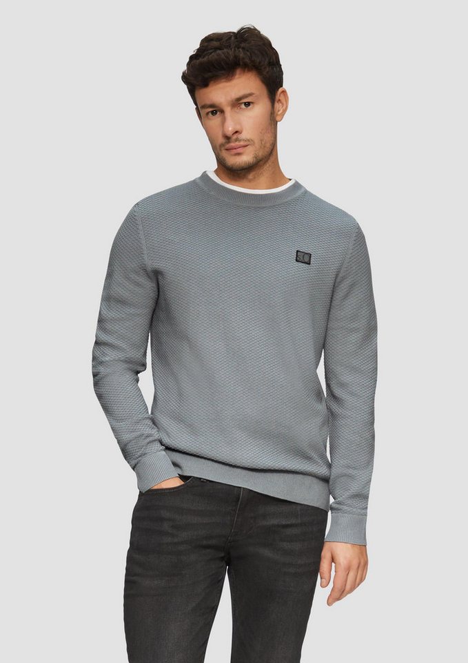 s.Oliver Longpullover Strickpullover Strukturierter Strickpullover mit Logo-Patch von s.Oliver