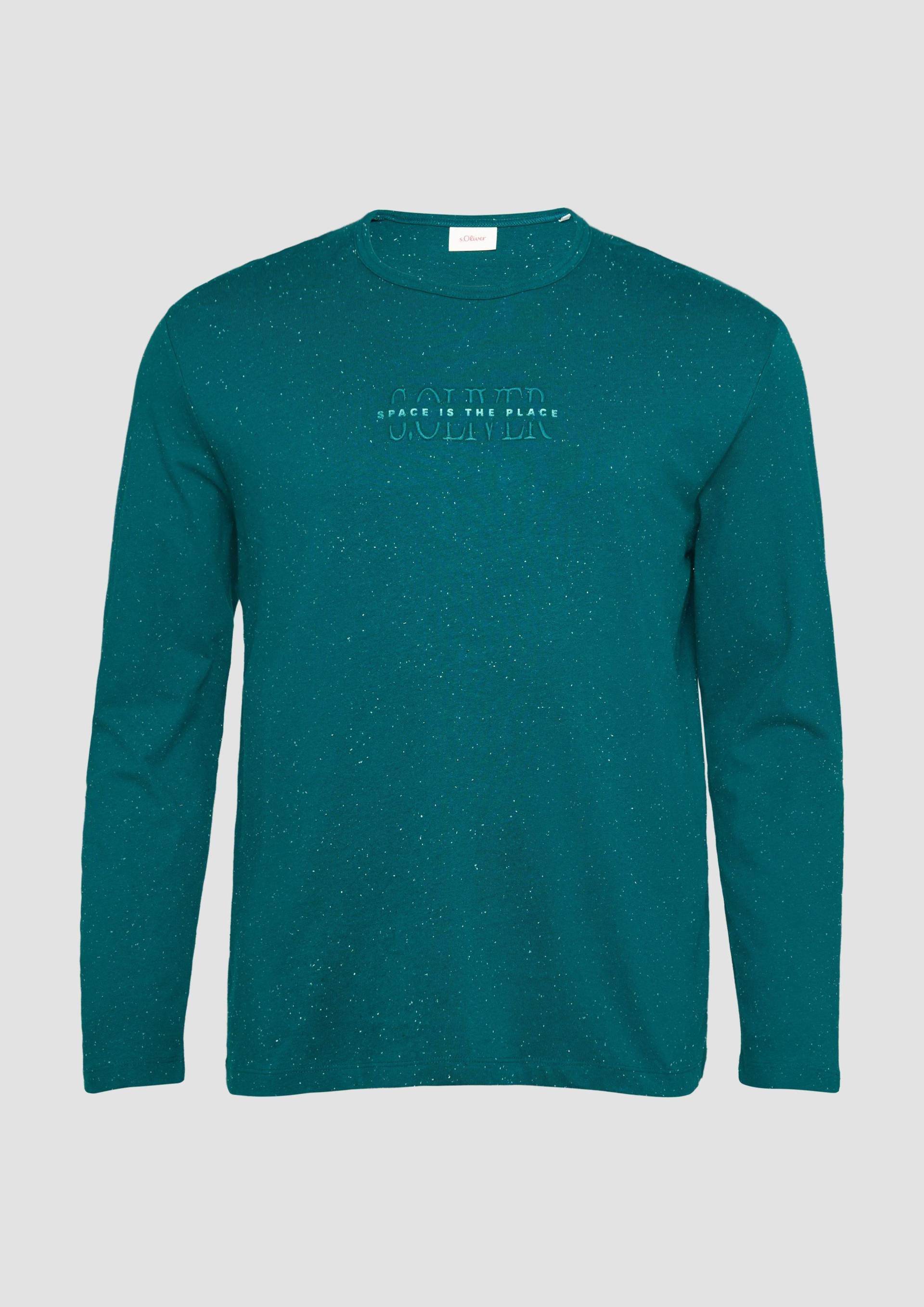 s.Oliver - Meliertes Longsleeve aus Jersey mit Logo-Print, Herren, Blau von s.Oliver