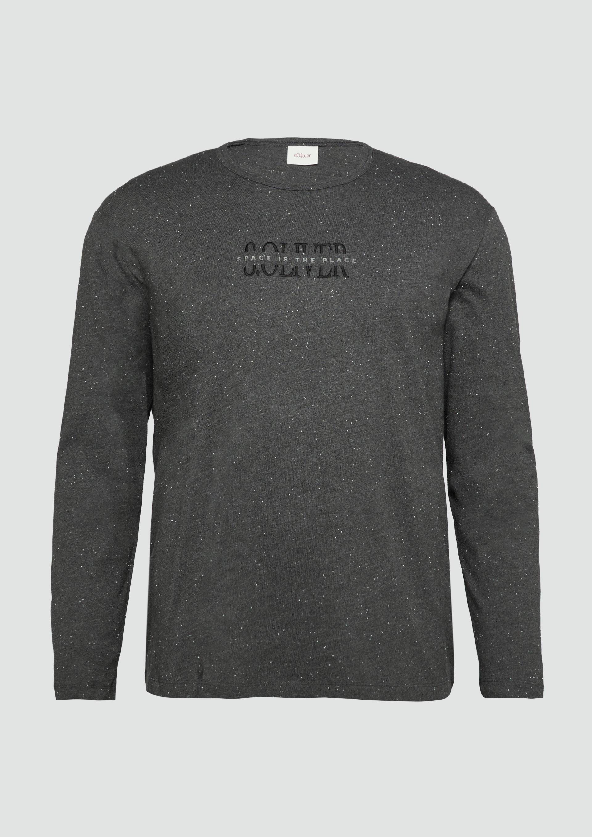 s.Oliver - Meliertes Longsleeve aus Jersey mit Logo-Print, Herren, grau von s.Oliver