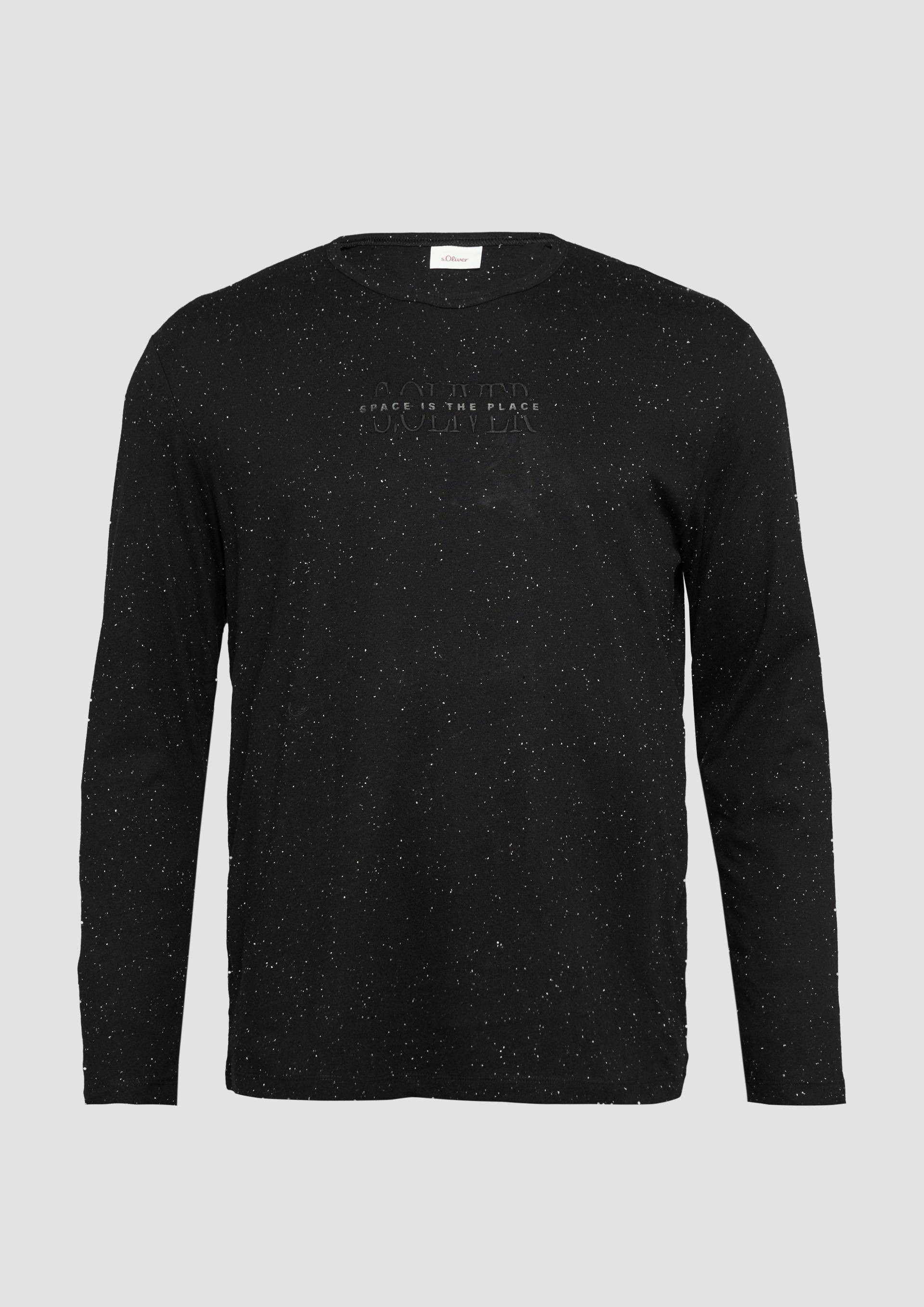 s.Oliver - Meliertes Longsleeve aus Jersey mit Logo-Print, Herren, schwarz von s.Oliver