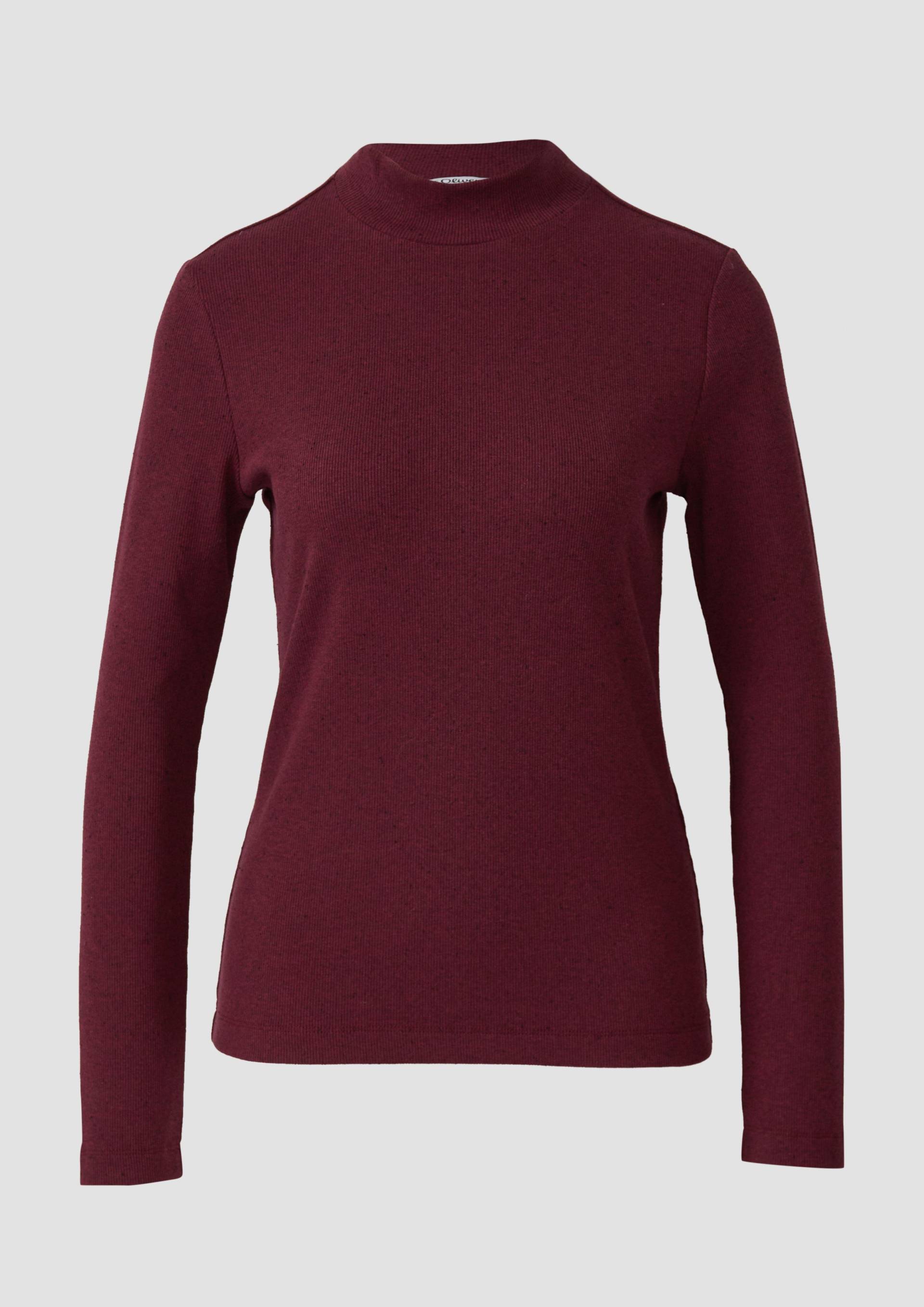 s.Oliver - Geripptes Longsleeve im Slim Fit mit Stehkragen, Damen, rot von s.Oliver