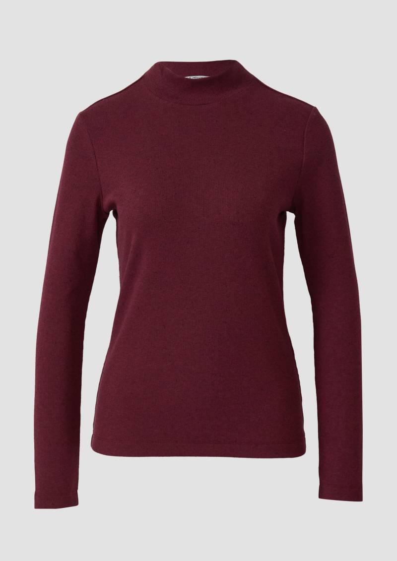 s.Oliver - Geripptes Longsleeve im Slim Fit mit Stehkragen, Damen, rot von s.Oliver
