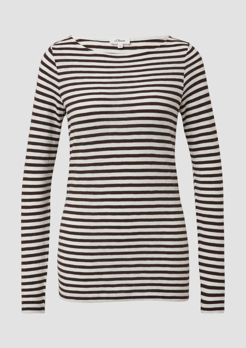 s.Oliver - Longsleeve in Streifen-Optik mit U-Bootausschnitt, Damen, braun|weiß von s.Oliver