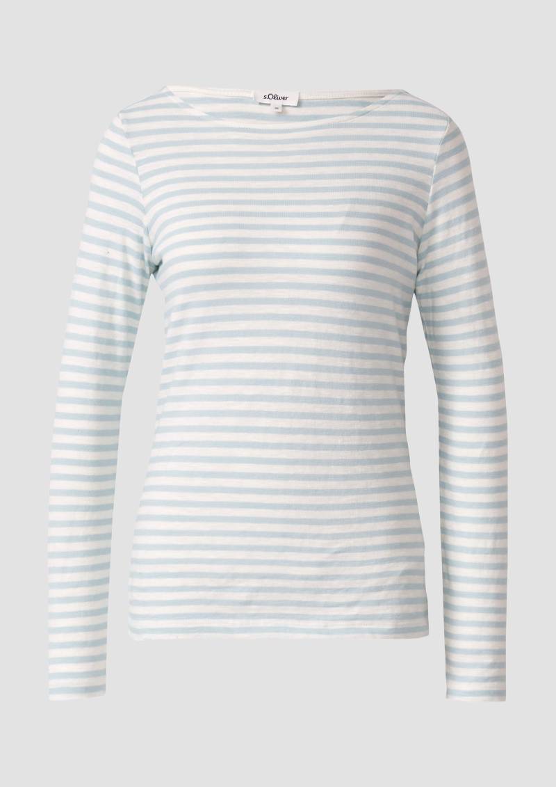 s.Oliver - Longsleeve in Streifen-Optik mit U-Bootausschnitt, Damen, türkis|weiß von s.Oliver