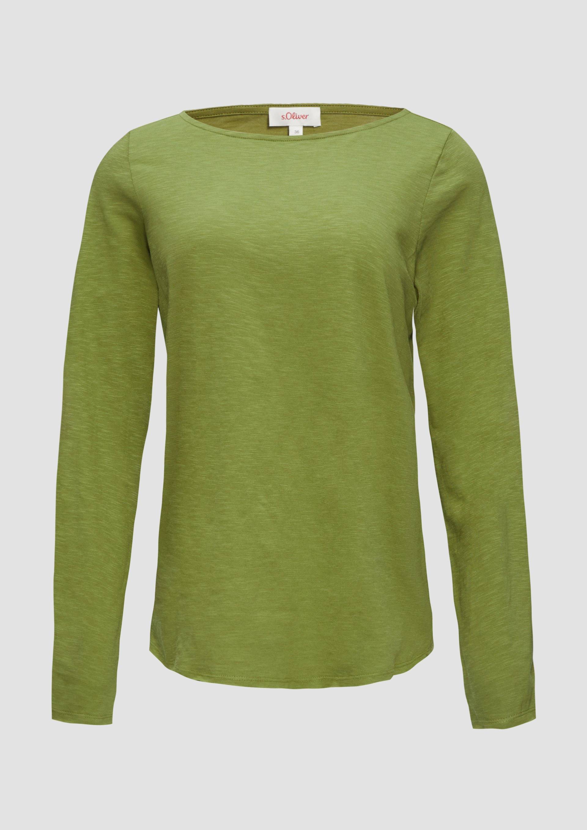 s.Oliver - Longsleeve mit Flammgarnstruktur und U-Boot-Ausschnitt, Damen, grün|olive von s.Oliver