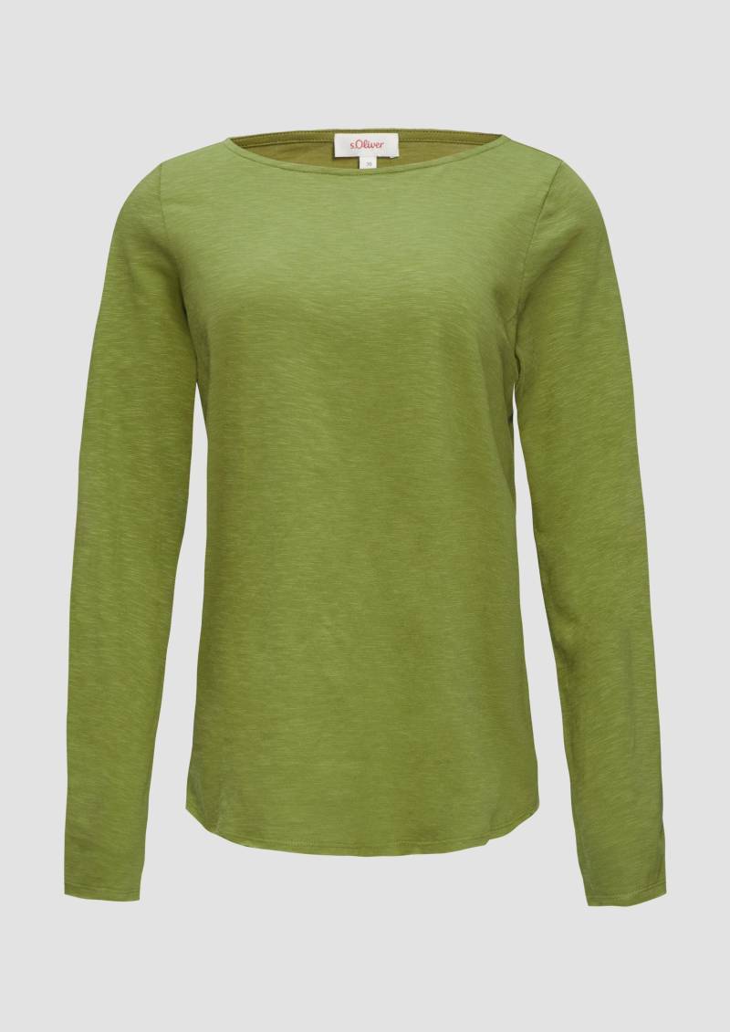 s.Oliver - Longsleeve mit Flammgarnstruktur und U-Boot-Ausschnitt, Damen, grün|olive von s.Oliver