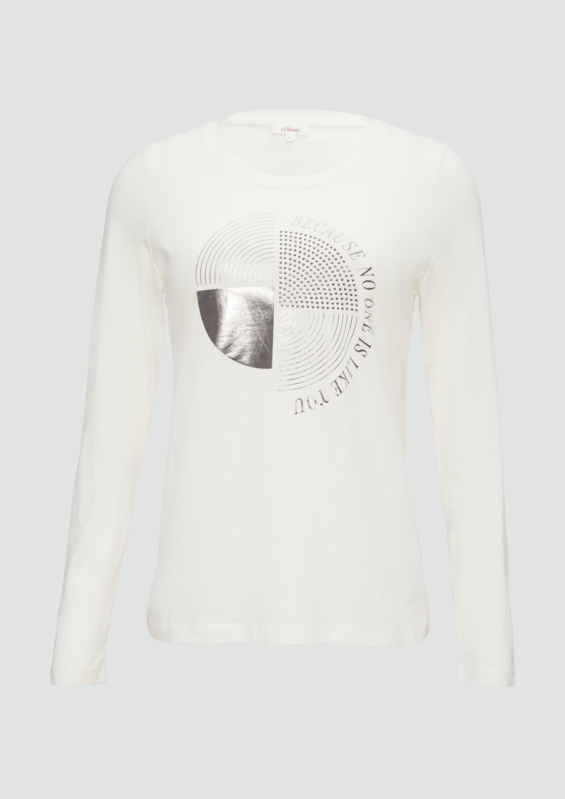s.Oliver - Longsleeve mit Metallic-Print und Schmucksteinen, Damen, creme von s.Oliver
