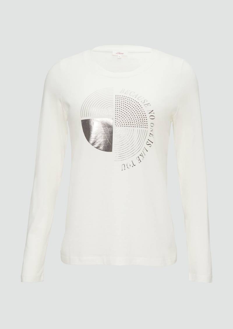 s.Oliver - Longsleeve mit Metallic-Print und Schmucksteinen, Damen, creme von s.Oliver