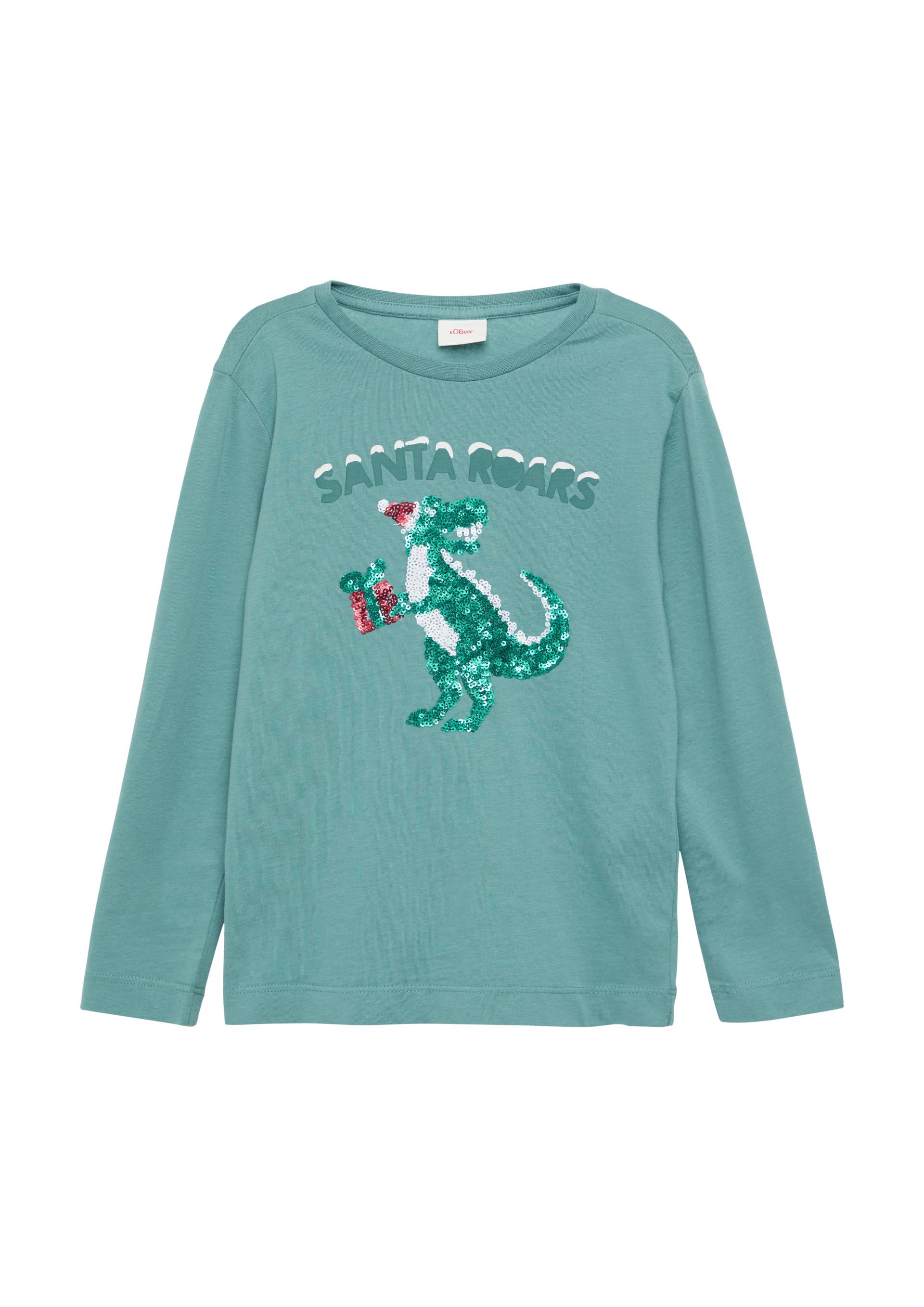 s.Oliver - Longsleeve mit Pailletten-Weihnachtsmotiv, Kinder, Blau von s.Oliver