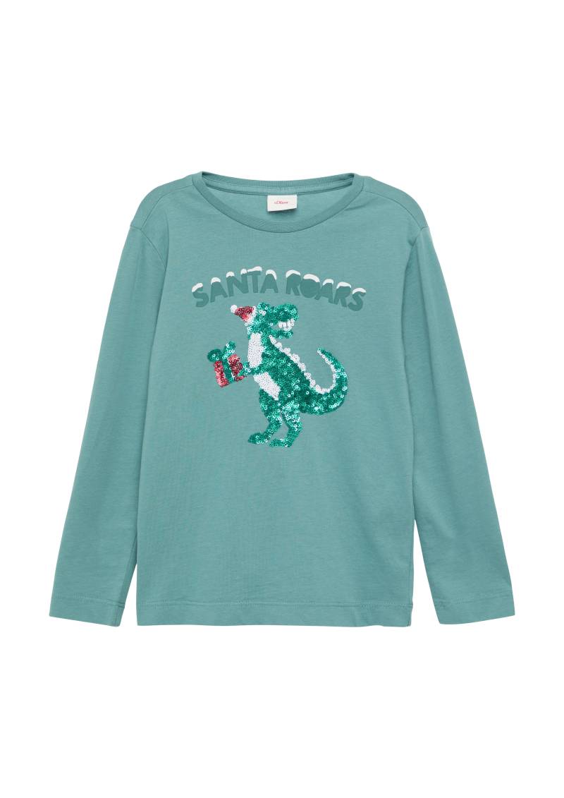 s.Oliver - Longsleeve mit Pailletten-Weihnachtsmotiv, Kinder, Blau von s.Oliver