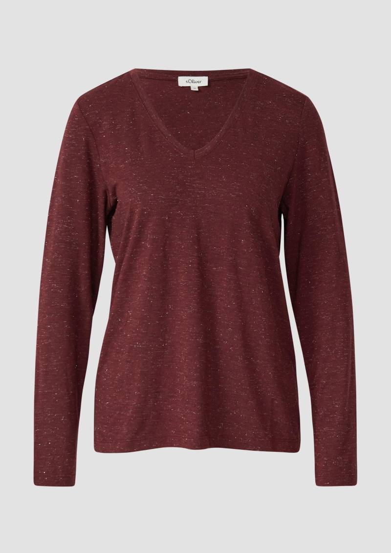 s.Oliver - Longsleeve mit V-Ausschnitt und Glitzergarn, Damen, rot von s.Oliver