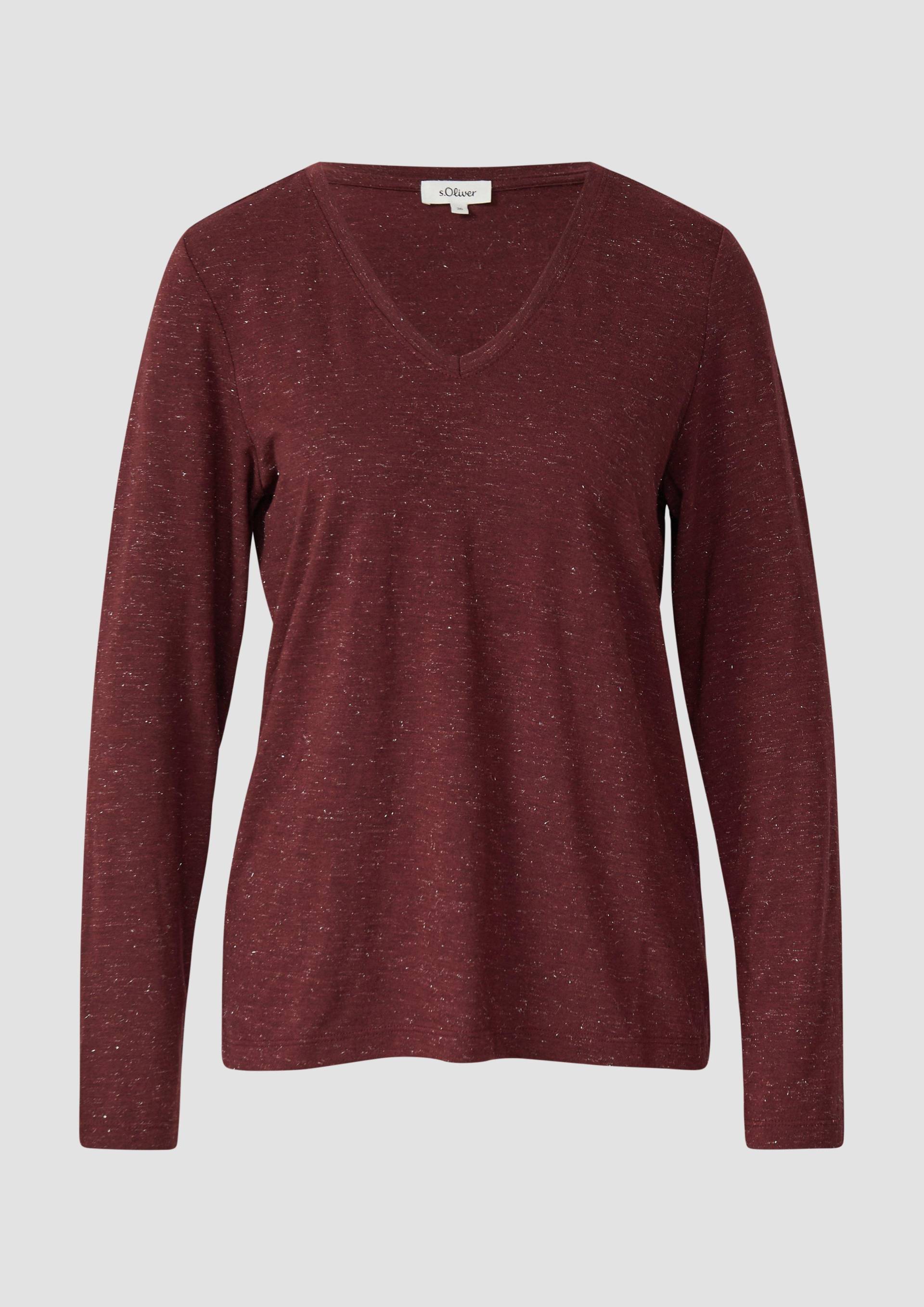 s.Oliver - Longsleeve mit V-Ausschnitt und Glitzergarn, Damen, rot von s.Oliver