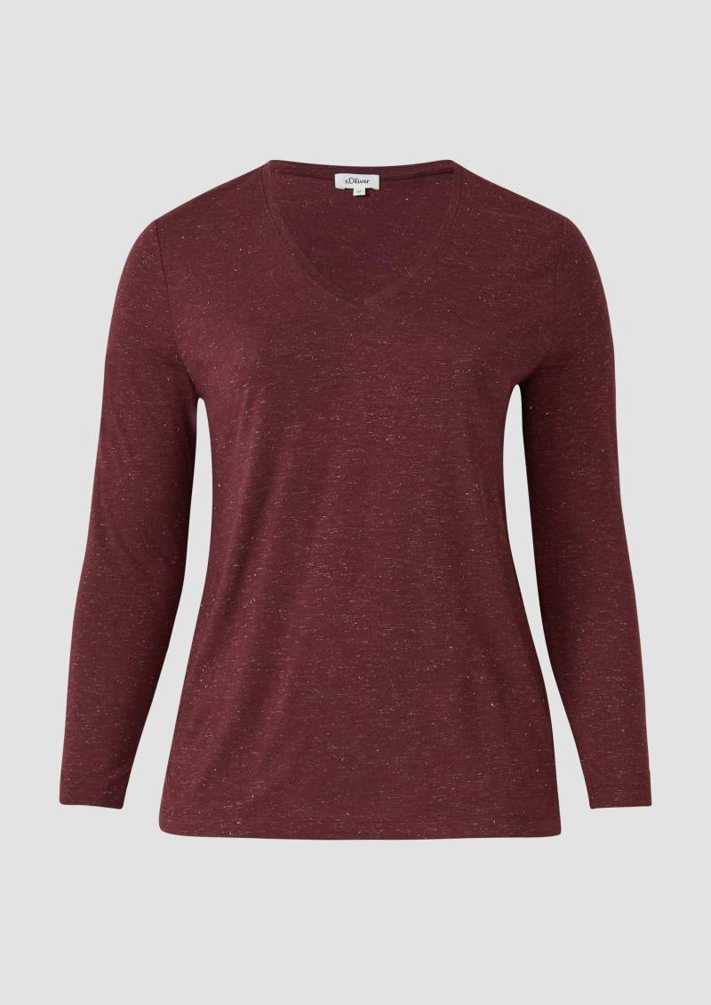 s.Oliver - Longsleeve mit V-Ausschnitt und Glitzergarn, Damen, rot von s.Oliver