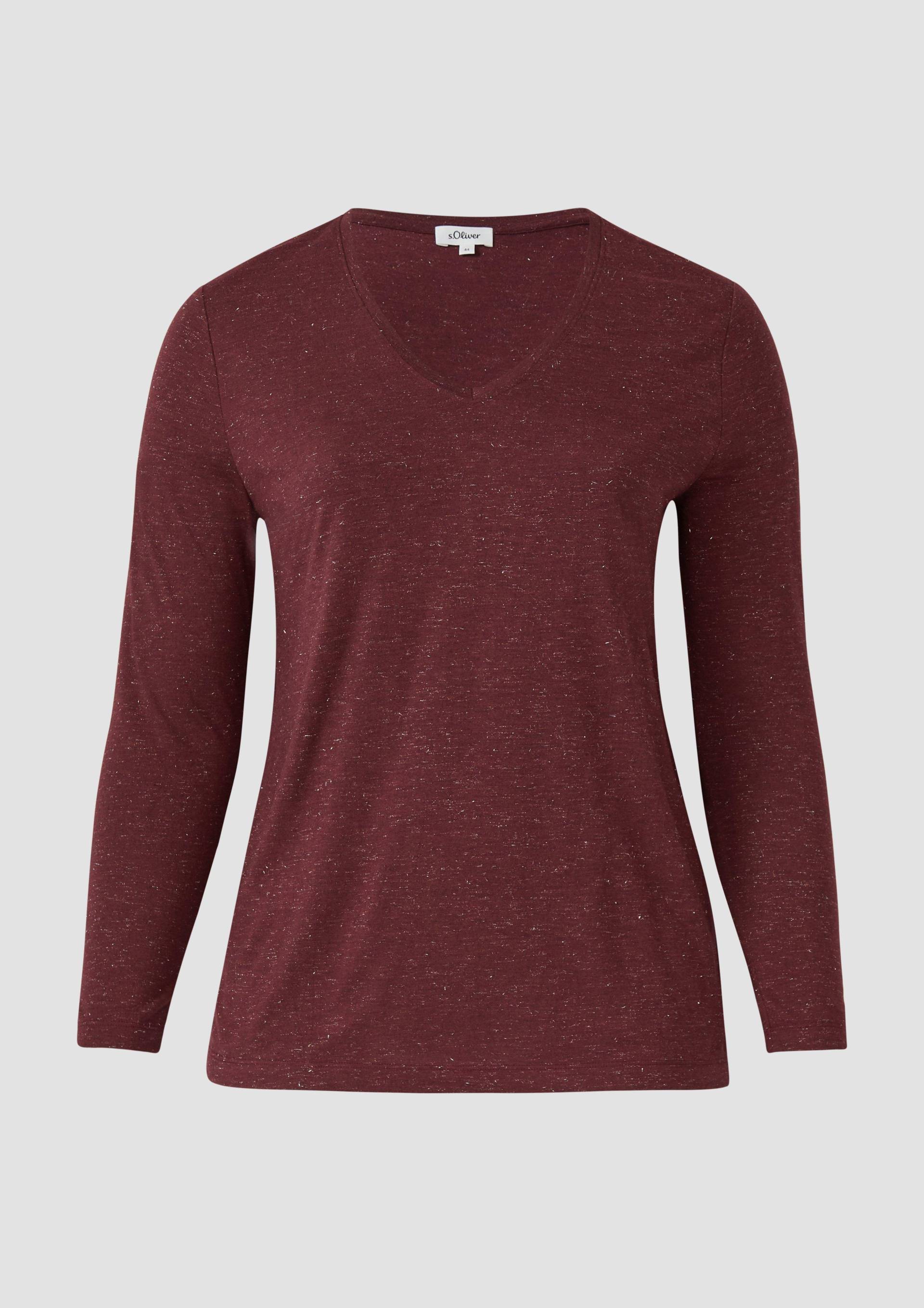 s.Oliver - Longsleeve mit V-Ausschnitt und Glitzergarn, Damen, rot von s.Oliver