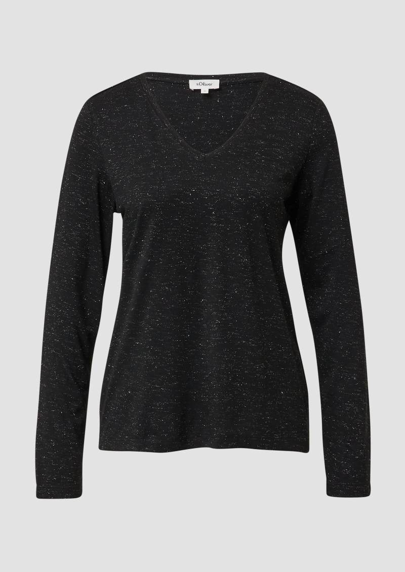 s.Oliver - Longsleeve mit V-Ausschnitt und Glitzergarn, Damen, schwarz von s.Oliver