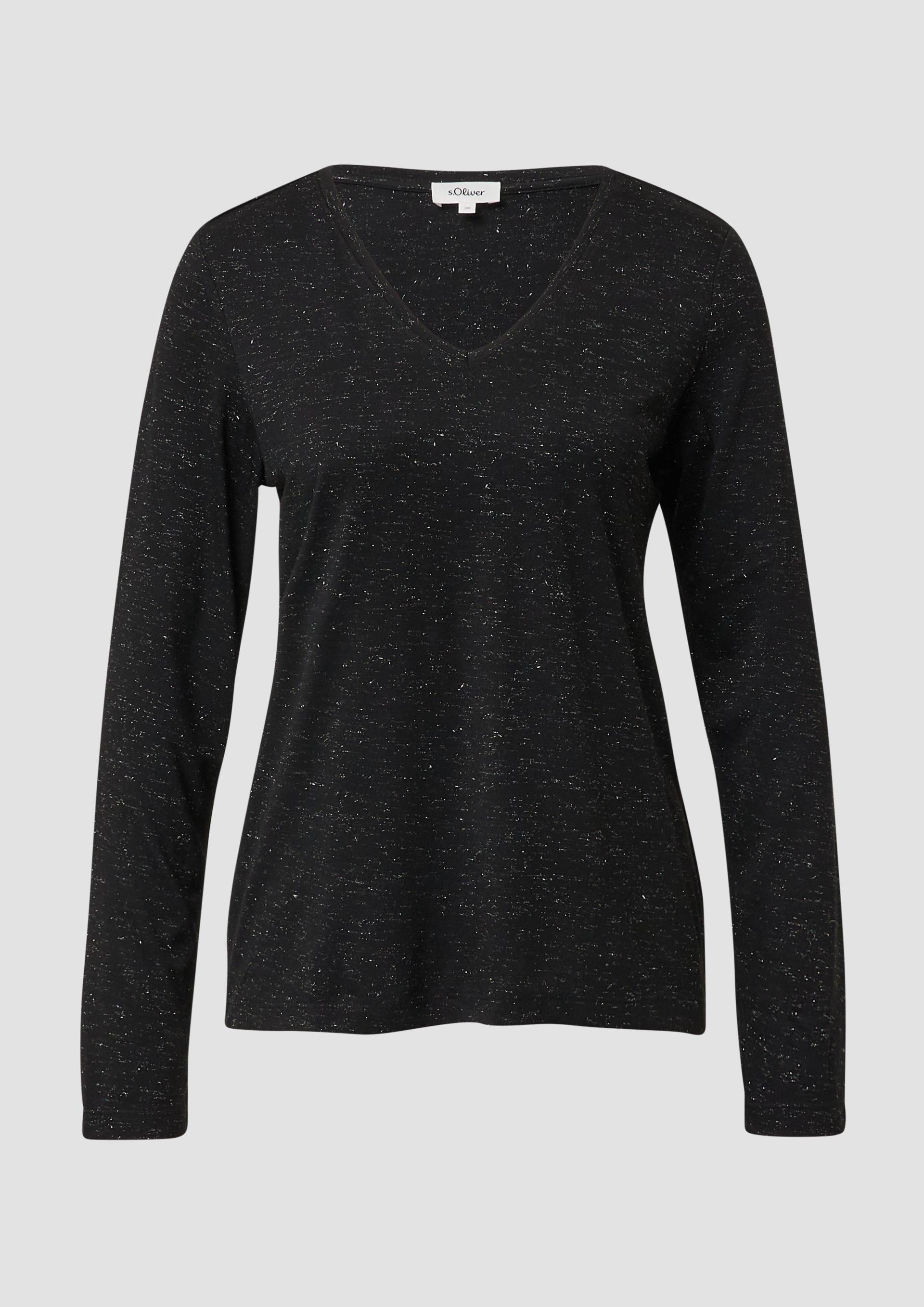 s.Oliver - Longsleeve mit V-Ausschnitt und Glitzergarn, Damen, schwarz von s.Oliver