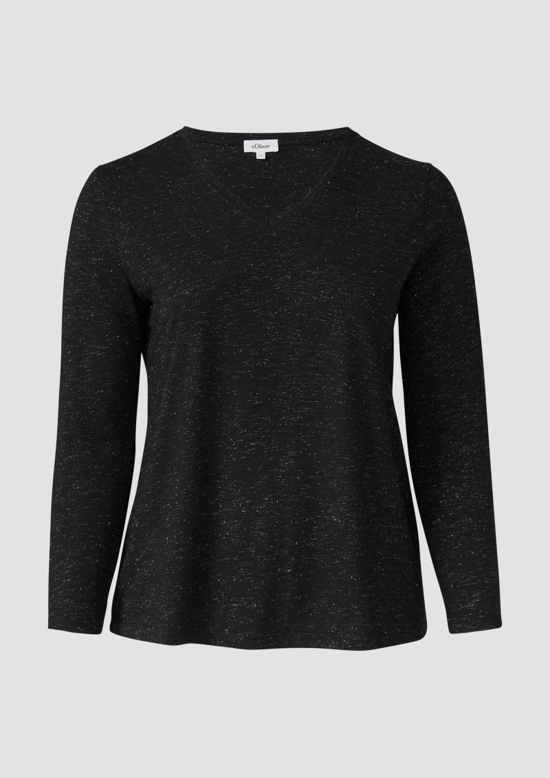 s.Oliver - Longsleeve mit V-Ausschnitt und Glitzergarn, Damen, schwarz von s.Oliver