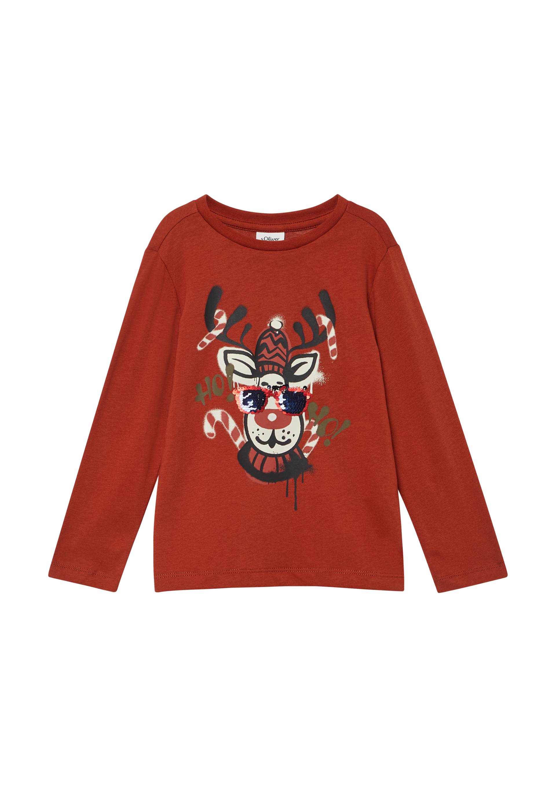 s.Oliver - Longsleeve mit X-Mas-Frontprint und Wendepailletten-Detail, Kinder, rot von s.Oliver