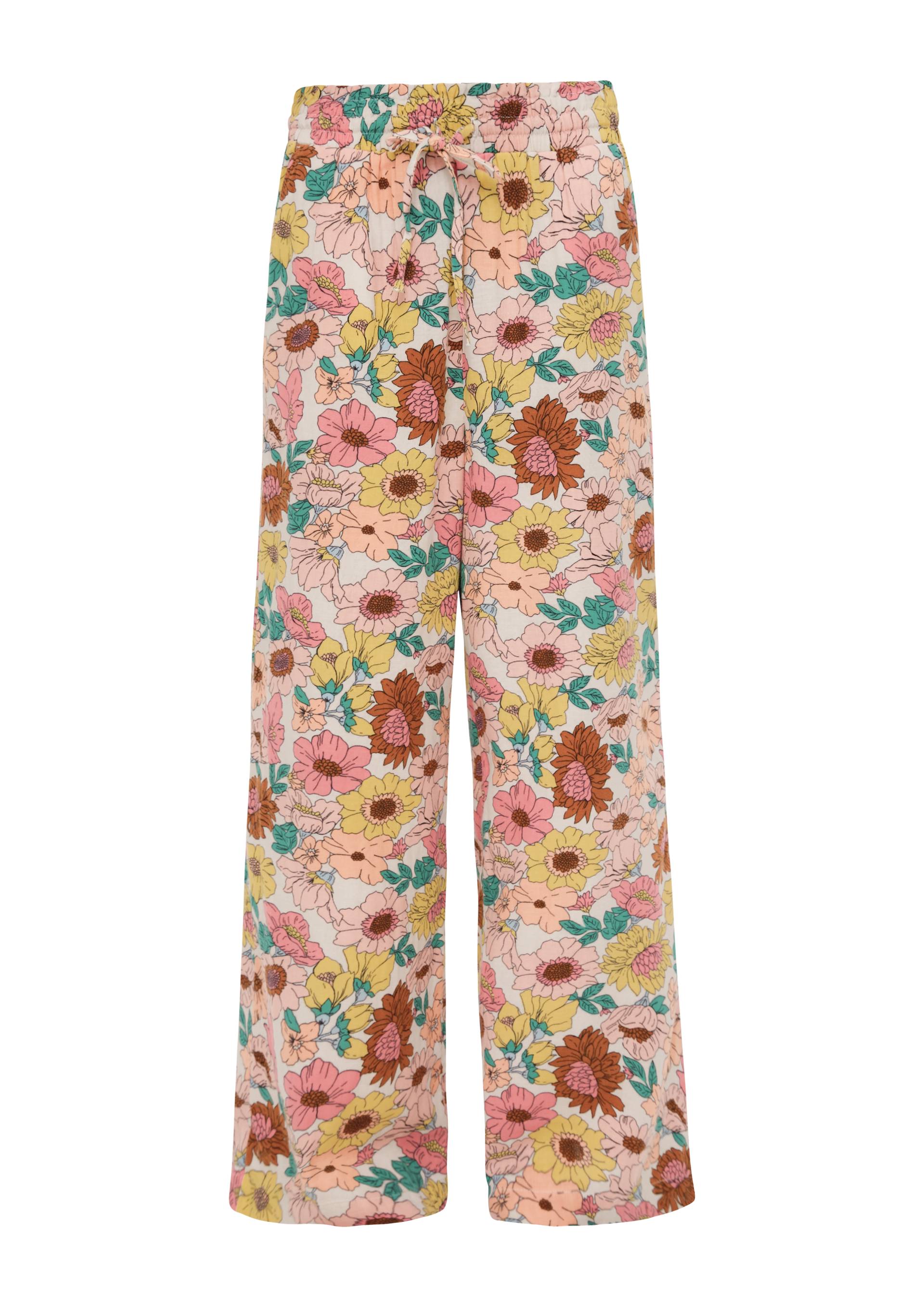 QS - Loose: Hose mit floralem Print, Damen, beige|mehrfarbig von QS