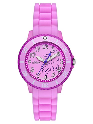 s.Oliver Mädchen Analog Quarz Uhr mit Silikon Armband SO-4247-PQ,Pink-lila von s.Oliver