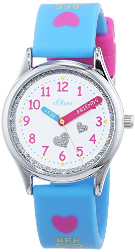 s.Oliver Mädchen Analog Quarz Uhr mit Silikon Armband SO-3502-PQ von s.Oliver