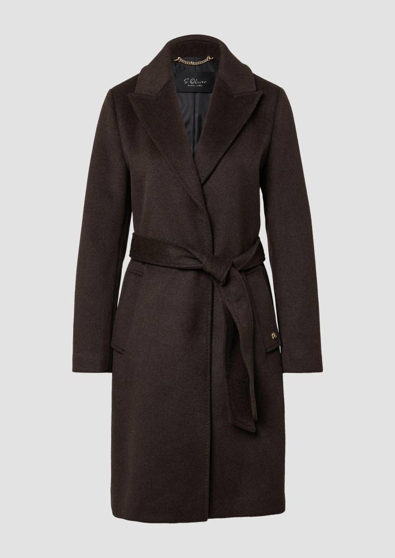 s.Oliver - Mantel aus Wollmix mit Jacquard-Futter und Bindegürtel, Damen, braun von s.Oliver
