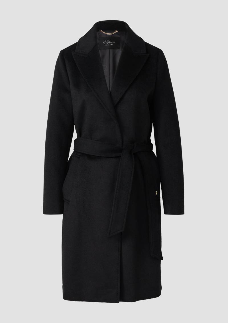 s.Oliver - Mantel aus Wollmix mit Jacquard-Futter und Bindegürtel, Damen, schwarz von s.Oliver