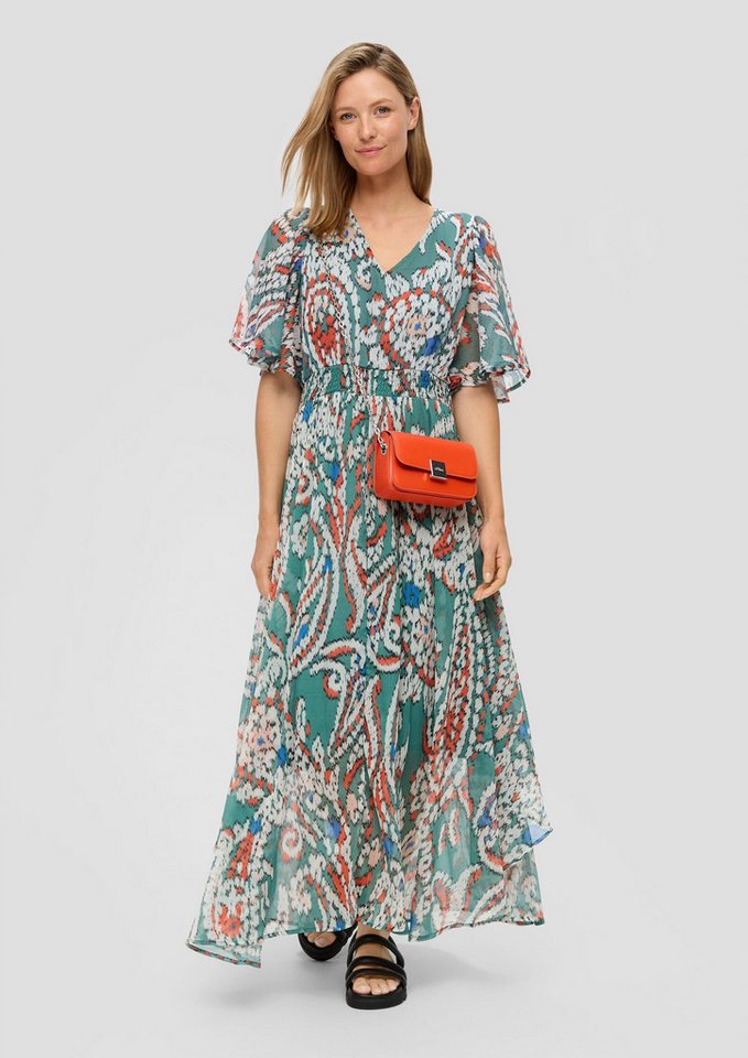 s.Oliver Maxikleid Kleid Gesmoktes Maxikleid aus Chiffon mit V-Ausschnitt von s.Oliver