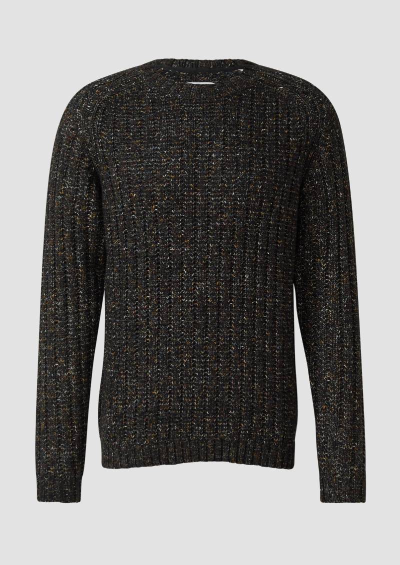 s.Oliver - Melange Strickpullover mit Crewneck und Rippblenden, Herren, schwarz|mehrfarbig von s.Oliver