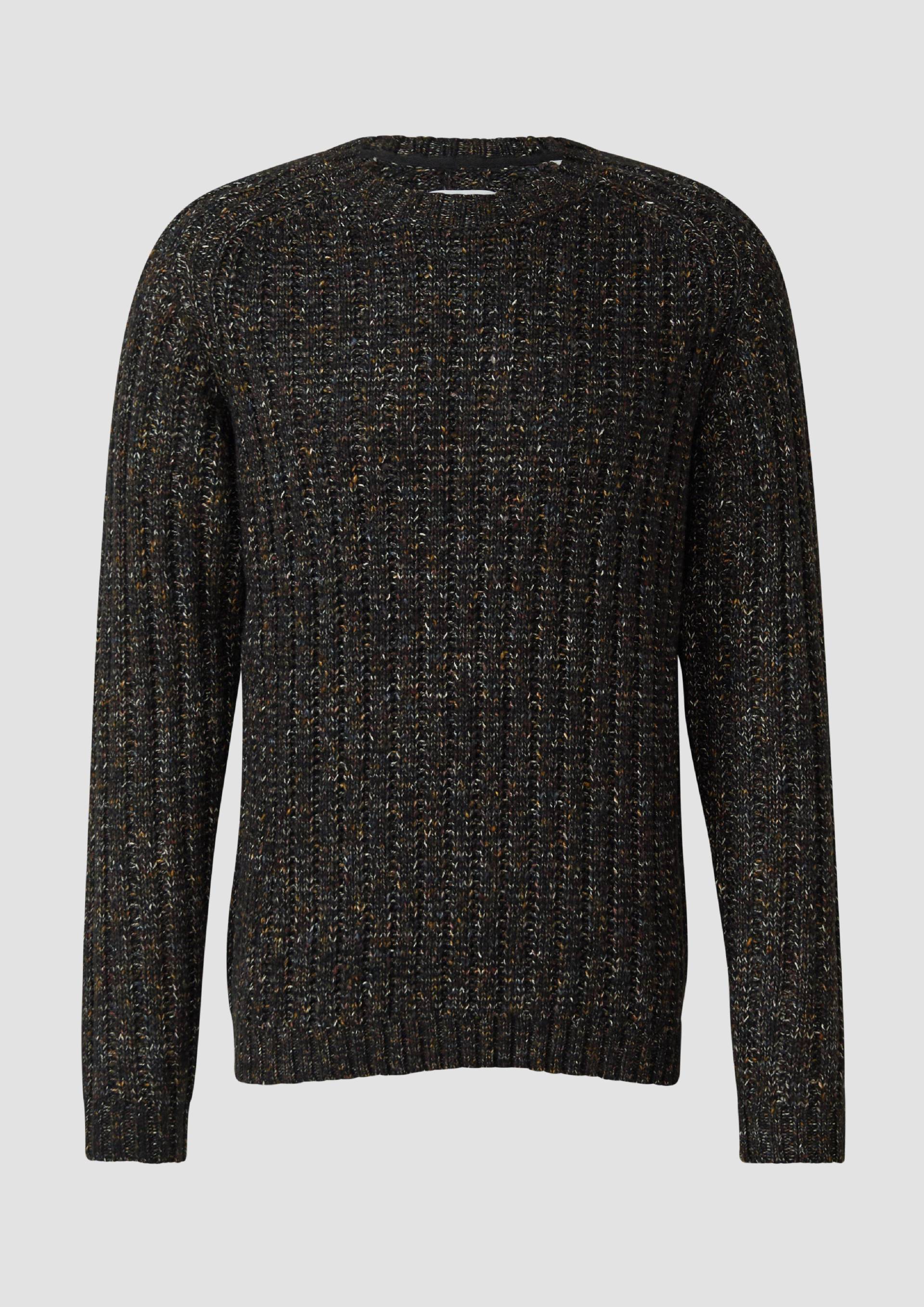 s.Oliver - Melange Strickpullover mit Crewneck und Rippblenden, Herren, schwarz|mehrfarbig von s.Oliver