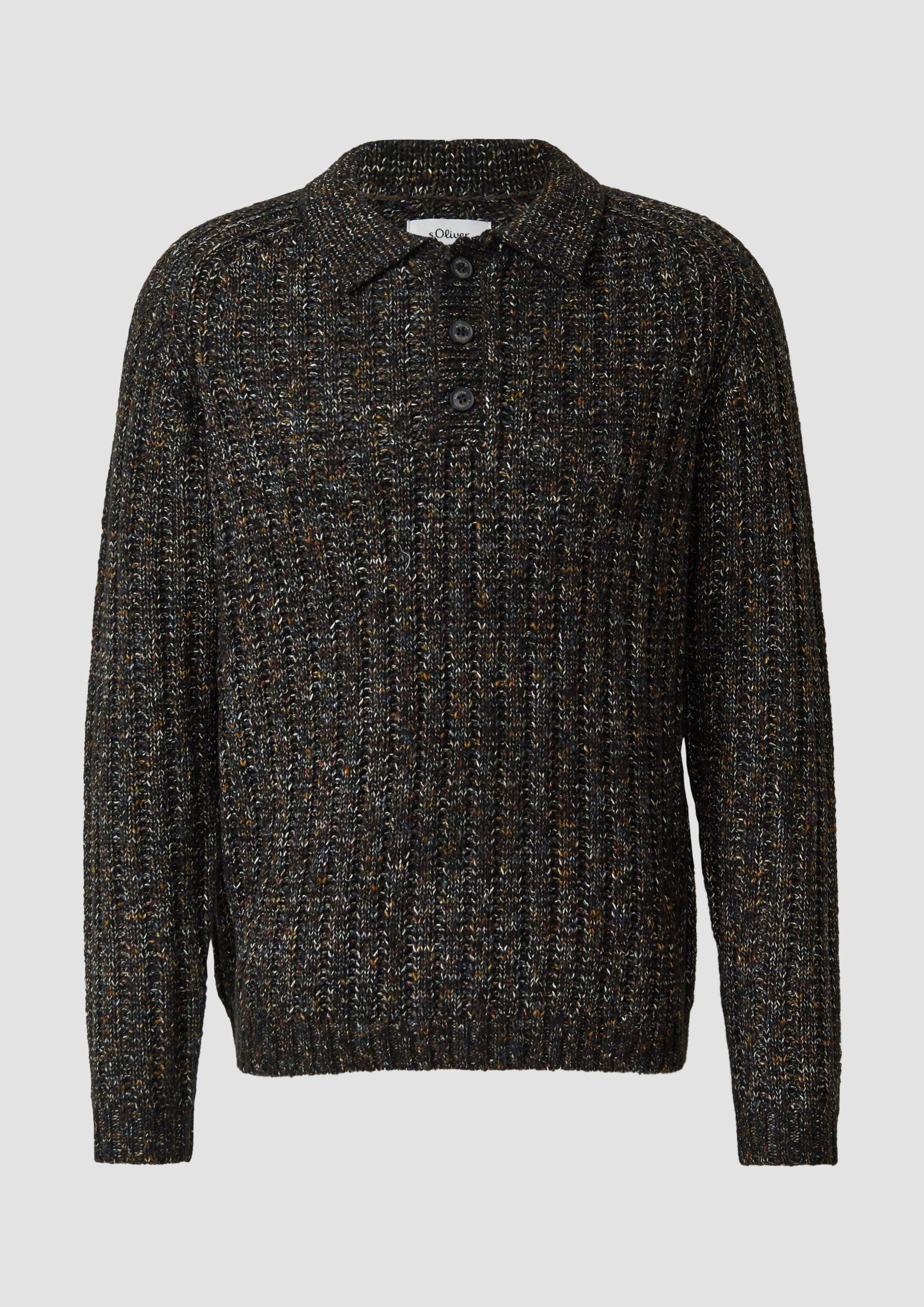 s.Oliver - Melange Strickpullover mit Polokragen, Herren, schwarz|mehrfarbig von s.Oliver