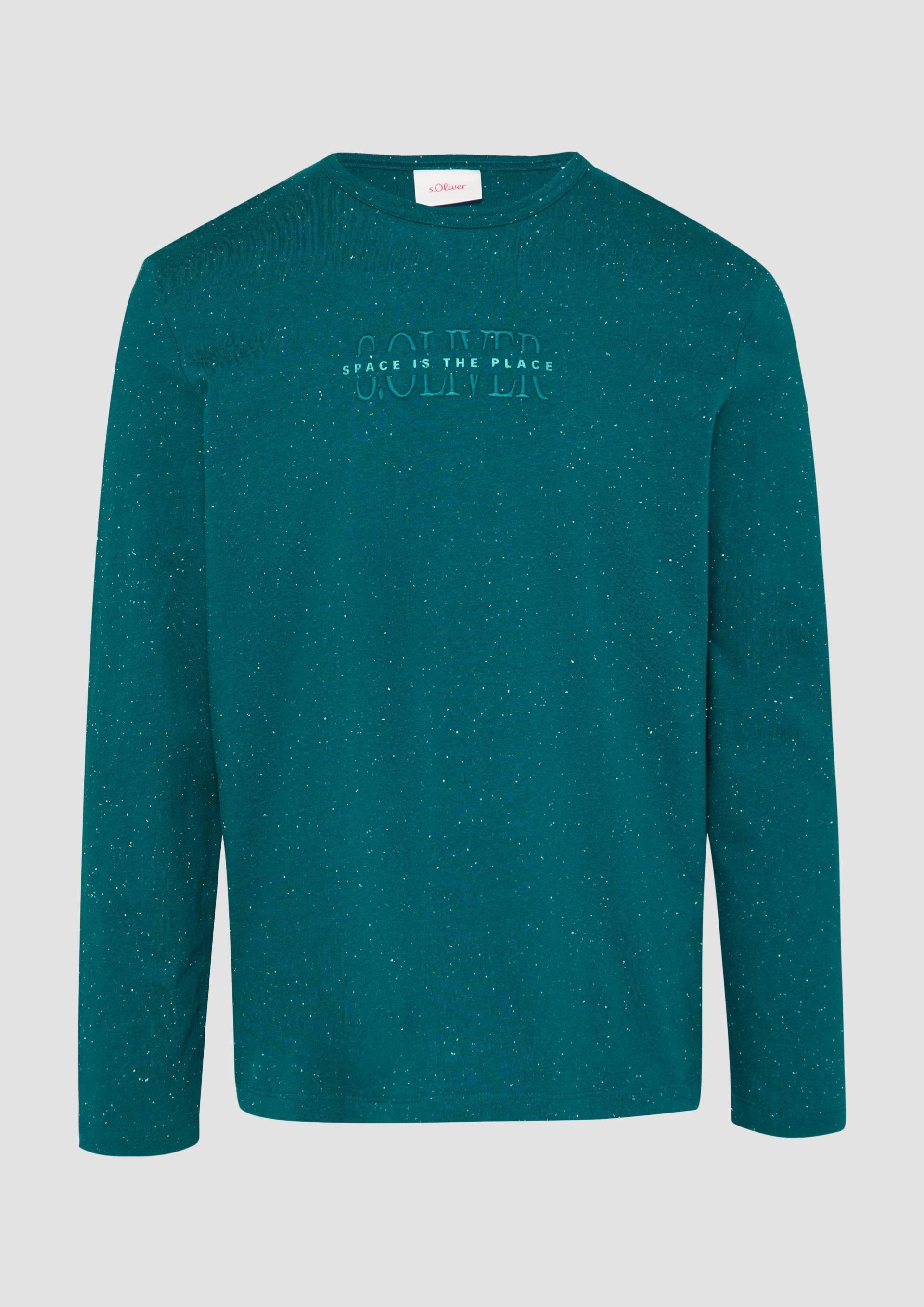 s.Oliver - Meliertes Longsleeve aus Jersey mit Logo-Print, Herren, Blau von s.Oliver