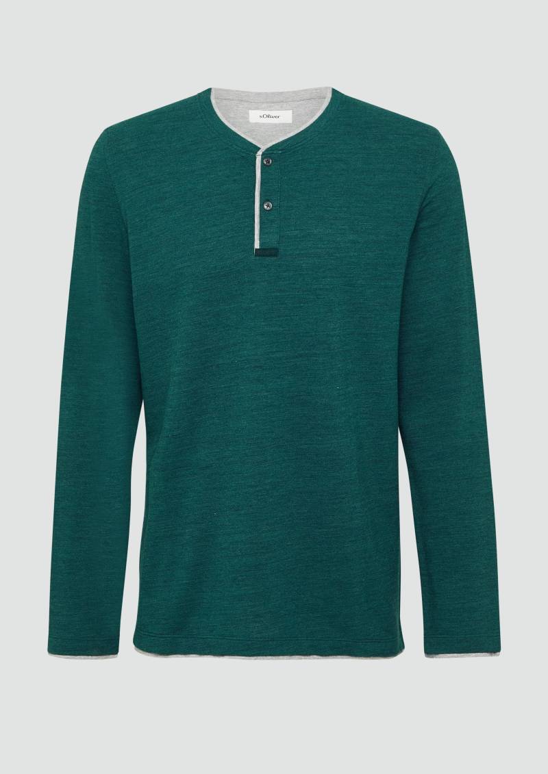 s.Oliver - Meliertes Piqué-Henleyshirt mit Kontrast-Details, Herren, grün von s.Oliver